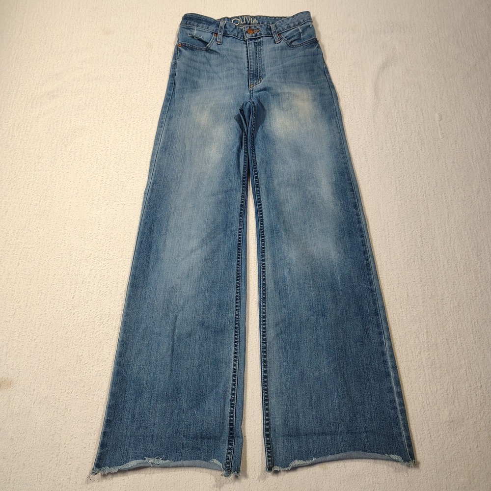 Kimes Ranch Jeans Womens 4/32 Light Olivia Wide Leg Raw Hem High Rise Distressed